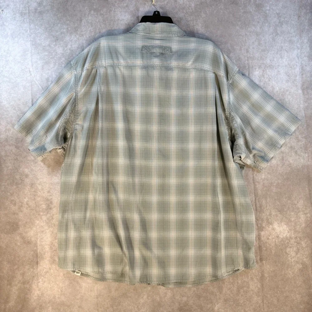 Duluth Trading Co Shirt Mens 2XL Grey Plaid Untucked Relaxed Fit Short Sleeve